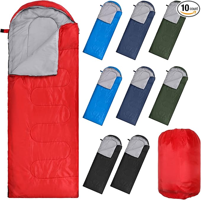 Macarrie 10 Pcs 0 Degree Camping Sleeping Bags Bulk for Adults Cold Weather 4 Season Warm Sleeping Bag with Compression Sack for Homeless Donation Shelter Emergency Hiking