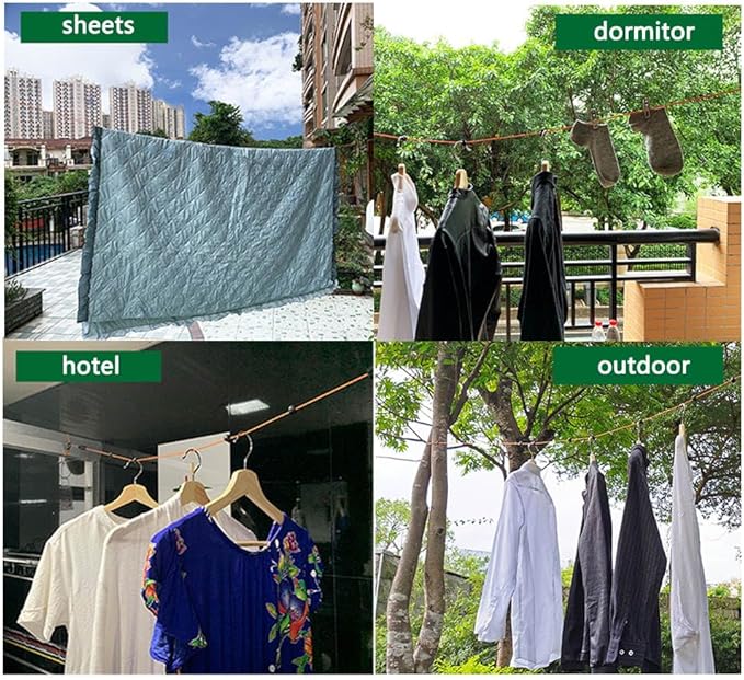 Retractable Camping Clothesline, Adjustable Travel Laundry Rope, Heavy Duty Washing Line with 20 Clothespins & 10 Stoppers for Indoor/Outdoor, Camping, Travel, Courtyard, 33ft (Orange 26ft)