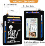 Yonlevres Skeleton Skull Credit Card Holder Slim Wallet, Funny Gothic RFID Wallet Women Front Pocket Small Card Holder, Goth Halloween Card Case ID Window PU Leather RFID Blocking Card Organizer Gifts