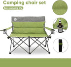 Northroad Outdoor Camping Chair Set of 3,Folding Padded Camp Chair,Collapsible Conversation Set w/1 Sofa,2 Single Chairs for Family Patio,Beach (Green)