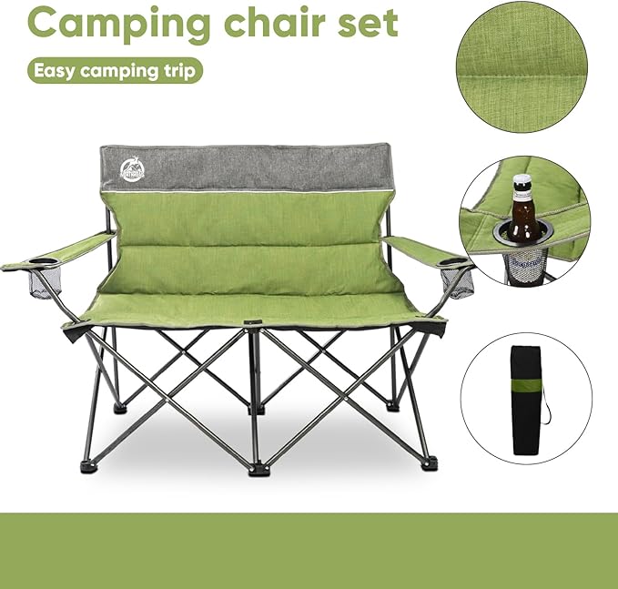 Northroad Outdoor Camping Chair Set of 3,Folding Padded Camp Chair,Collapsible Conversation Set w/1 Sofa,2 Single Chairs for Family Patio,Beach (Green)