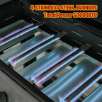 Propane Gas Griddle 4-Burner, Outdoor Gas Stove with 555 sq.in Cooking Area, Foldable Side Tables, Towel Rack, Flat Top Grill Griddle for Patio Barbecue, Backyard, BBQ Party, GS352