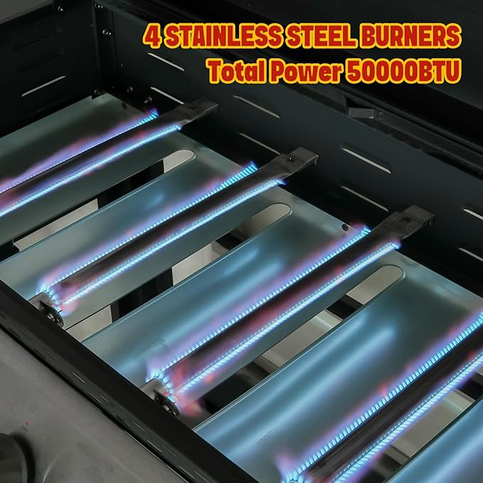 Propane Gas Griddle 4-Burner, Outdoor Gas Stove with 555 sq.in Cooking Area, Foldable Side Tables, Towel Rack, Flat Top Grill Griddle for Patio Barbecue, Backyard, BBQ Party, GS352