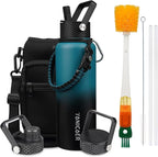 Insulated Water Bottle 40oz,Triple Wall Vacuum Stainless Steel(Dishwasher Safe),Leak Proof & Non-BPA,Flask Jug with Paracord Handle & Straw Spout Lids Sports Gradient indigo blue/black