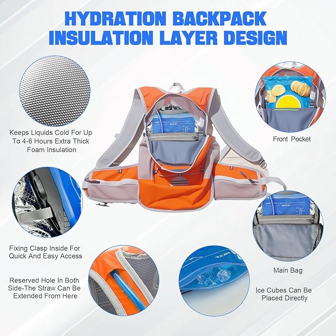 Hydration Backpack 20L Lightweight Breathable Water Backpack with 2L Water Bladder, Adjustable Chest Straps Running Hydration Vest for Cycling, Hiking, Climbing
