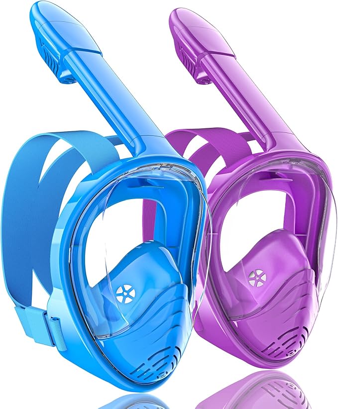 QingSong Kids Snorkel Mask Full Face, Snorkeling Set with Camera Mount, Foldable 180 Degree Panoramic View Snorkeling Gear Anti-Fog Anti-Leak