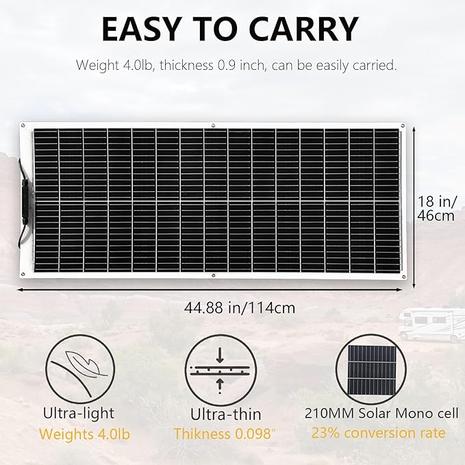 Flexible Solar Panel 100W 12V Monocrystalline Solar Cell Fiberglass Lightweight Bendable Charge for RV Trailer Boat Cabin Van Car Uneven Surfaces (White)