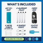 SUN NINJA Beach Tent Sun Shelter UPF50+ - Easy Pop Up Beach Canopy - Outdoor Shade for Camping Trips, Fishing, Backyard Fun Picnics - Sand Shovel, Ground Pegs & Stability Poles