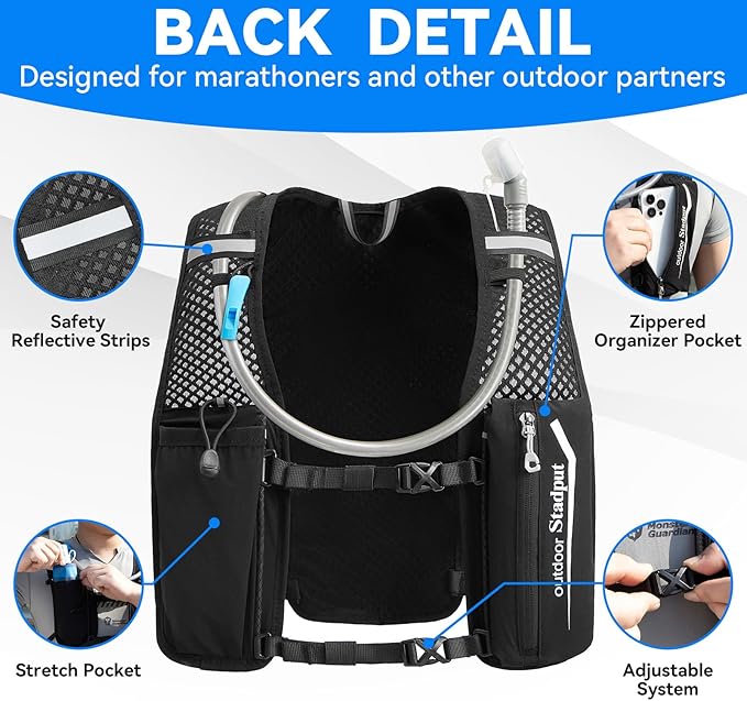 Reflective Hydration Running Vest Backpack | Lightweight 1.6L Water Bladder Bag for Trail Running, Cycling & Marathon | Perfect for Men & Women with Mobile Holder & Multiple Pockets | Premium Black
