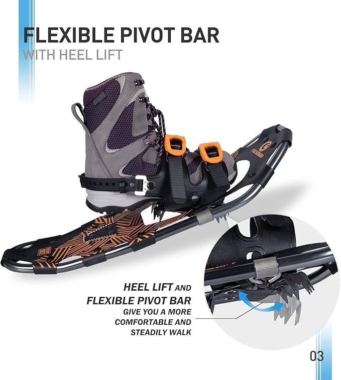 G2 21/25/30 Inches Light Weight Snowshoes for Women Men Youth, Set with Trekking Poles, Tote Bag, Gaiters,Special Fast Ratchet Binding, Orang/Blue/Red Available