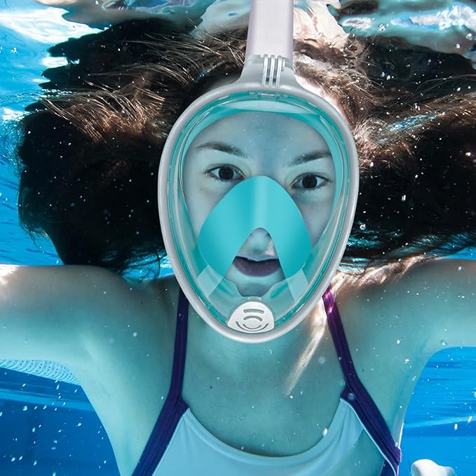 Full Face Snorkel Mask Adults with Dry Top System, Detachable Camera Mount, 180 Panoramic Anti-Fog Anti-Leak Diving Mask for Adult and Kids