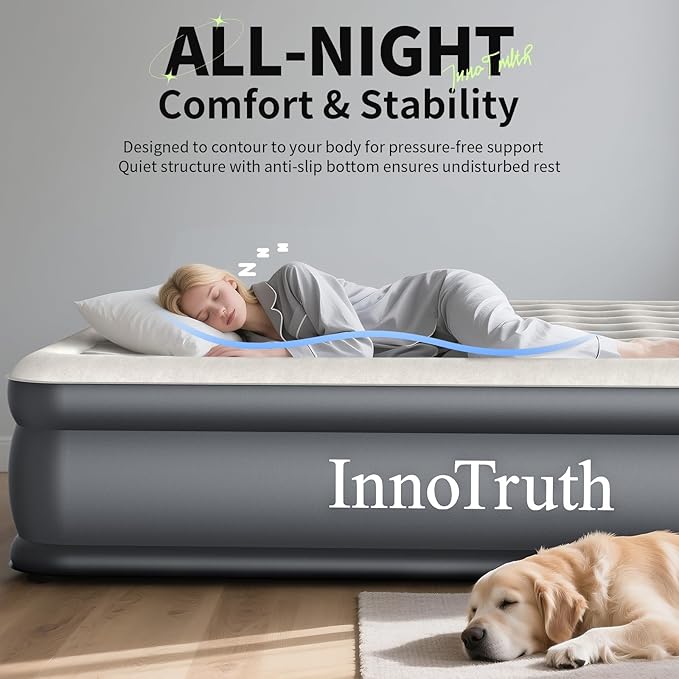 InnoTruth Cal King Size Air Mattress with Built in Pump, Famiy Choice Award Winner, Inflatable Mattress Ideal for Taller Person, 18" Raised Self Inflating Blow up Air Bed for Guests & Home, 700lbs
