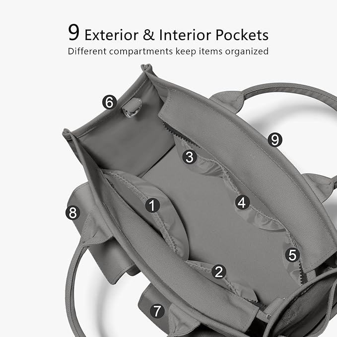 TOPDesign Heavy-Duty Canvas Tote Bag for Women, Adjustable Crossbody/Shoulder Handbag with 9 Pockets, Everything Tote