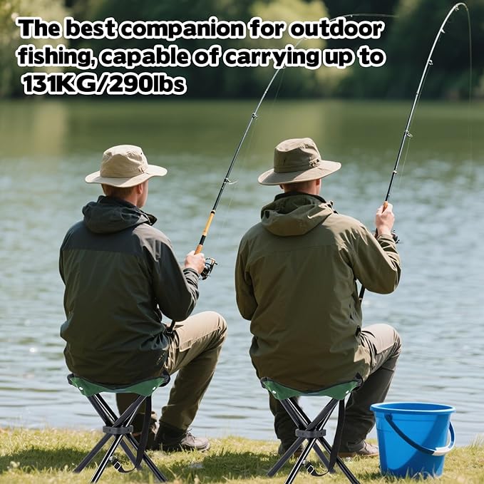 Portable Folding Camping Stool, Travel Fishing Chair Quad Frame Camping Chair Maximum Weight 290 lbs Lightweight Outdoor Folding Garden Chair for Hunting, Hiking, Party, Beach and Painting (Green)