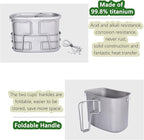iBasingo Titanium Canteen Mess Kit with Folding Handle Hanging Ring Ultralight Portable for Lunch Outdoor Camping Hiking