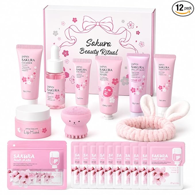 Japan Sakura Skin Care Set For Teen Girls, Skincare For Girls 10-12, Skin Care For Teens 10-12, Japanese Cherry Blossom Skin Care For Kids, Birthday & Mothers Day Gifts 30PCS