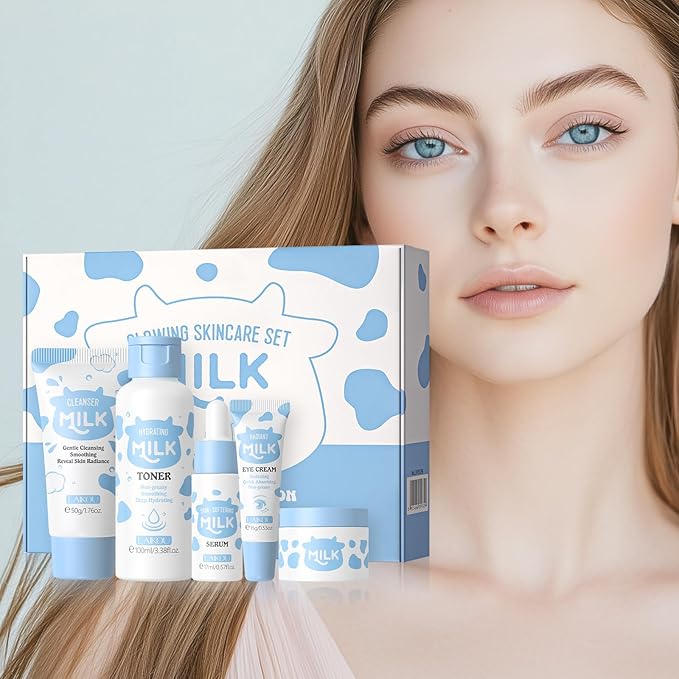 LAIKOU Skin Care Set, Skin Care Routine Kit for Women, Skincare Gift Set, Travel Size Toiletries with Milk Cleanser, Toner, Serum, Eye Cream, Face Cream Mother's Day Christmas Birthday Daughter Wife