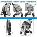 Lightweight Dog Stroller with Reversible Handle for Medium Small Dogs and Cats, Foldable Pet Stroller Travel Carriage with Large Storage Basket, 4 Wheels, Linen Gray