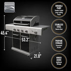 Kenmore 4-Burner BBQ Gas Grill with Searing Side Burner, Propane Grill, 52,000 BTUs, Warming Rack, Electronic Ignition & Cast Iron Cooking Grates, Black/Stainless Steel