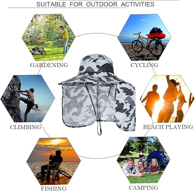 Sun Blocker Hats Outdoor Sun Protection Fishing Cap with Neck Flap Large Brim Outdoor Hat