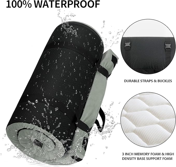 Memory Foam Camping Mattress Pad, Portable Sleeping Pad Roll Up Travel Mattress Waterproof Foldable Floor Cot Mattress Guest Bed for Sleepover