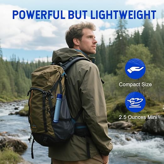 Greeshow Portable Water Filter Straw, Personal Water Filtration System, Replaceable Filter Cartridge, Outdoor Water Purifier Emergency Survival Gear for Hiking Camping Backpacking, GS-28H1, 1 Pack