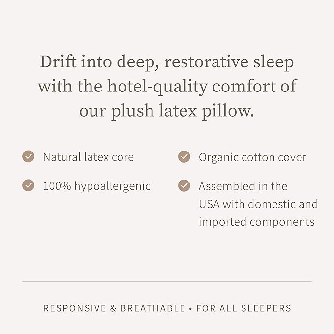 Saatva Latex Pillow - High Loft (6" - 7”) - Hypoallergenic Pillow with Shredded Latex Core - Breathable - Machine Washable Organic Cotton Cover - Queen (28"x18") 1 Pack