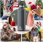 Stainless Steel Double Wall Water Bottles, Vacuum Insulated Bottle With Straw Lid, Insulated Water Bottle Keeps Water Cold for 24 Hours, Hot for 12 Hours, Hiking, Sports