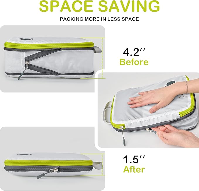 Cipway Compression Packing Cubes, Lightweight Travel Luggage Organizers with Shoe Bag, Toiletry Bag & Laundry Bag, Travel Essentials for Carry on Suitcase (8 Piece,White)