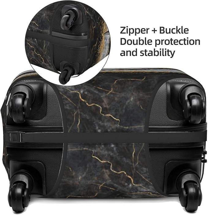 Travel Luggage Cover Suitcase Protector, White Black Gold Marble Abstract Washable Elastic Suitcase Baggage Cover Double-sided with Zipper Closure for Wheeled Suitcase Fits 29-32 Inch Luggage