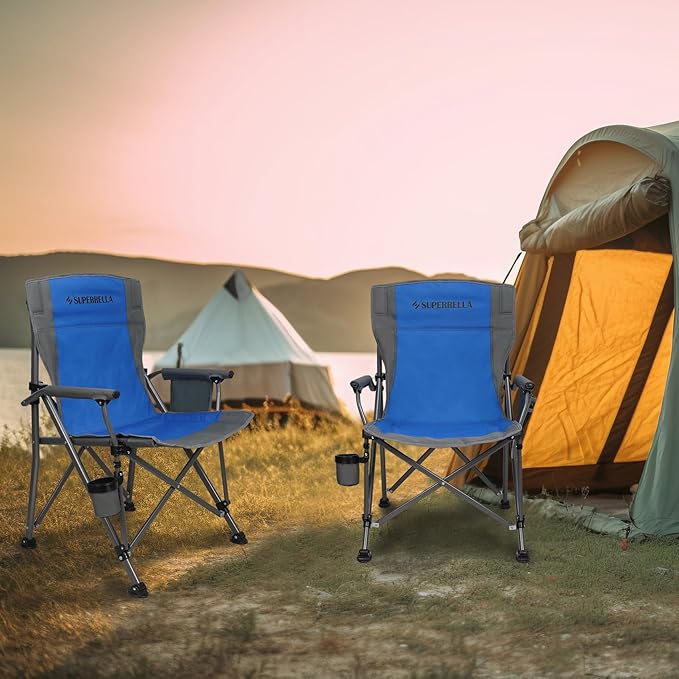 Camping Chair Folding Portable Lawn Chair Comfortable Hard Arm Sturdy for Family Camp, Outdoor, Sports, Beach, Travel, Blue, Supports 300 lbs