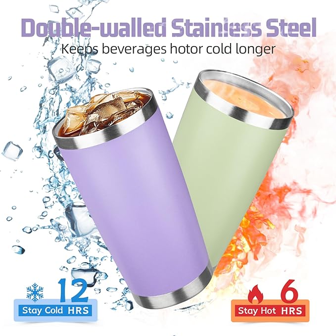 20 oz Tumbler with Lids and Straws, Stainless Steel Insulated Travel Coffee Mug, Double Wall Vacuum Insulated Tumblers, Powder Coated Coffee Tumbler for Cold & Hot Drinks (Mix Color-3)