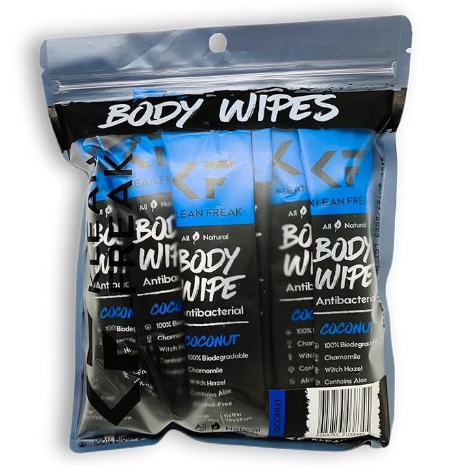 Body 12-Count Wipes - Original Disposable Wipes, Individually Wrapped for the Gym, Workout, Hiking, Travel, and Sport (Coconut)