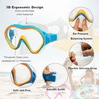 Kids Mask Fins Snorkel Set Snorkeling Packages, with Diving Mask, Snorkel, Adjustable Swim Fins, Mesh Bag, Anti-Fog Anti-Leak Snorkeling Gear for Kids for Snorkeling Swimming Diving