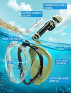 Zenoplige Full Face Snorkel Mask Adults,Dry-Top Snorkeling Gear with Camera Mount,Foldable 180-Degree Panoramic Scuba Mask for Snorkeling Diving Swimming Travel,Snorkel Mask Anti-Fog & Anti-Leak