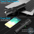 Flashlights High Lumens Rechargeable (Battery Included), XHP70.2 Super Bright LED Flashlight with Holster, Type-C, 5 Modes, Zoomable, IPX6 Waterproof Flashlights for Emergency Camping
