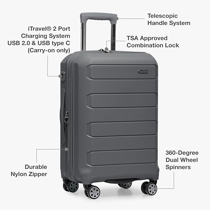 Traveler's Choice Pagosa Hardshell Expandable Luggage with Spinner Wheels, Gray, 26-Inch Medium