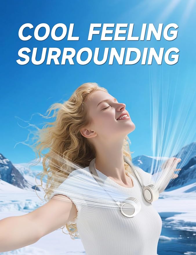 Portable Neck Fan, Hand-Free Fan, 5 Speeds, Foldable, Twistable, Lightweight, Rapid Cooling, Fashion, Quiet, Rechargeable, Summer Gift (White)