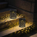 2-Pack Small Solar Outdoor Lanterns for Garden & Patio - Solar-Powered Decorative Lantern Lights Hollow-Out Design, Energy-Saving, Weather-Resistant, Auto Dusk-to-Dawn Lighting for Pathways, Yard