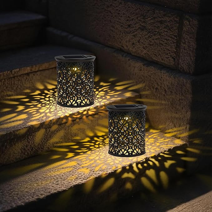 uuffoo Small Solar Outdoor Lanterns for Garden & Patio, 4-Pack Decorative Lantern Lights Solar-Powered, Hollow-Out Design, Auto On/Off, Weather-Resistant, 8-Hour Warm Ambient Lighting