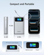 RORRY 45W Portable Charger, 20000mAh Power Bank Fast Charging with Extended Built-in USB C Cable, Travel Battery Pack for iPhone 17/16/15, Samsung Galaxy, Google, iPad, MacBook, Sliver