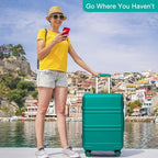 Kono 24 Inch Luggage Suitcase Lightweight with Spinner Wheels TSA Lock Hardside Medium Checked Luggage Durable Rolling Suitcase Turquoise