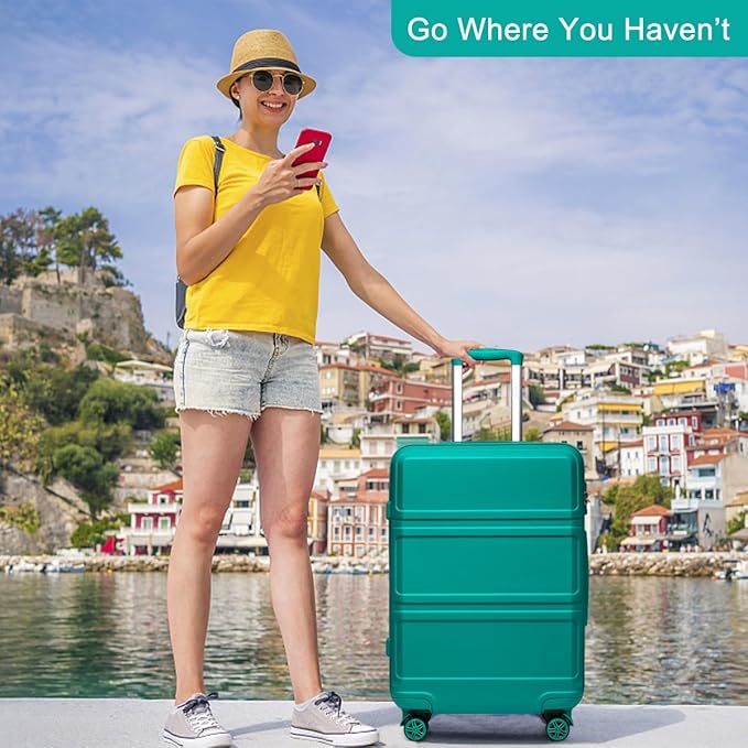 Kono 24 Inch Luggage Suitcase Lightweight with Spinner Wheels TSA Lock Hardside Medium Checked Luggage Durable Rolling Suitcase Turquoise