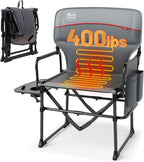 TIMBER RIDGE Heavy Duty Aluminium Heated Camping Chair with Compact Size, Portable Directors Chair Supports Up to 400lbs with Side Table and Pocket for Camping, Lawn, Sports (Power Bank not Included)
