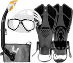 Kids Mask Fins Snorkel Set Snorkeling Packages, with Diving Mask, Snorkel, Adjustable Swim Fins, Mesh Bag, Anti-Fog Anti-Leak Snorkeling Gear for Kids for Snorkeling Swimming Diving