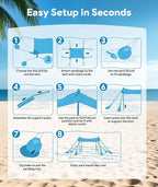 Beach Tent Sun Shelter, 10 x 10 FT Beach Canopy Tent Sun Shade, UPF50+ Tents Canopy with 8 Sandbags & 4 Stability Poles, Outdoor Tents for Camping Fishing, Jellyfish