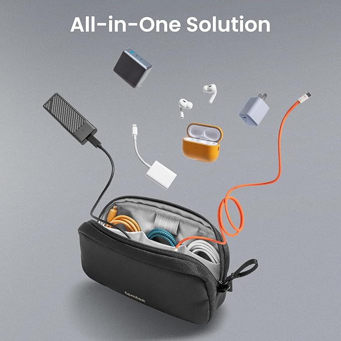 tomtoc Electronics Organizer Travel Case, Water Resistant Travel Bag Cable Organizer for Essentials, Tech Pouch Accessories Carry Storage for Cord, Phone, Cables, Airpods, USB Flash Drive, Daily Items