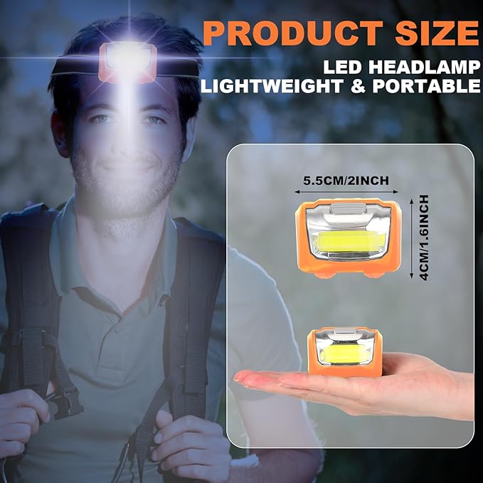 Macarrie 18 Pack LED Headlamps IPX4 Waterproof 3 Modes Headlamp Flashlight Bright Head Lights Camping Accessories for Adults Kids Hiking, Running, Repairing, Fishing, Batteries Not Included(Orange)