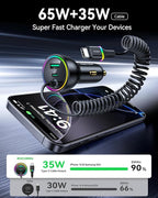 Rocoren 70W Car Charger for iPhone 17/16 Pro Max, USB C Car Charger Fast Charging with 8.2Ft Type C Coiled Cable, Super Fast Cigarette Lighter USB C Phone Adapter for iPhone 15, iPad, Samsung, Android
