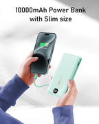 VEEKTOMX Portable Charger with Built in Cables 10000mAh, Power Bank for iPhone with Wall Plug, Travel Essential Fast Charging Slim USB C External Battery Pack for iPhone 17/16/15, Samsung, iPad, etc